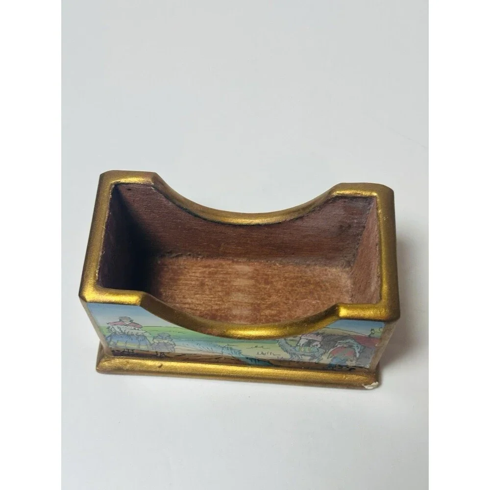 Peru Reverse Painted Glass & Wood Coasters Village Folk Art  Set of 6 w/ Holder